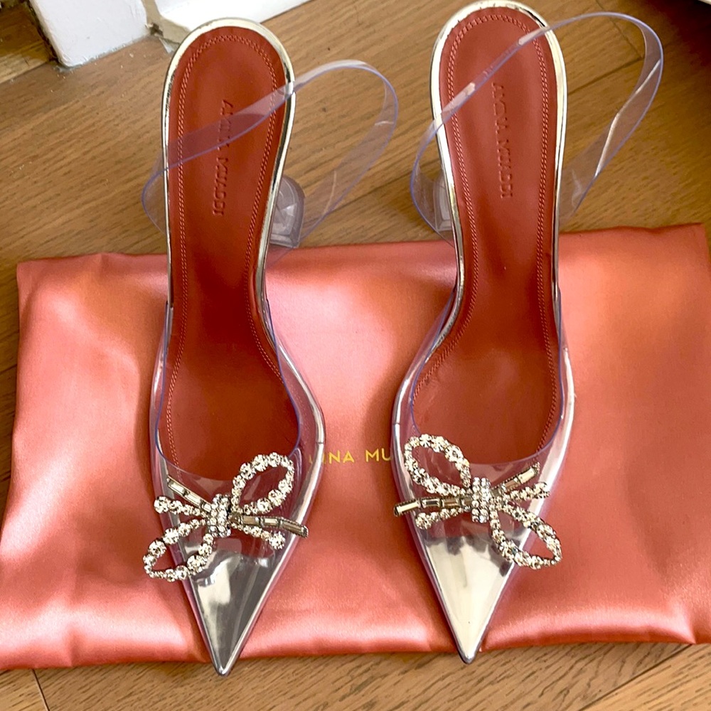 Amina Muaddi PVC Rosie Crystal Bow Slingbacks